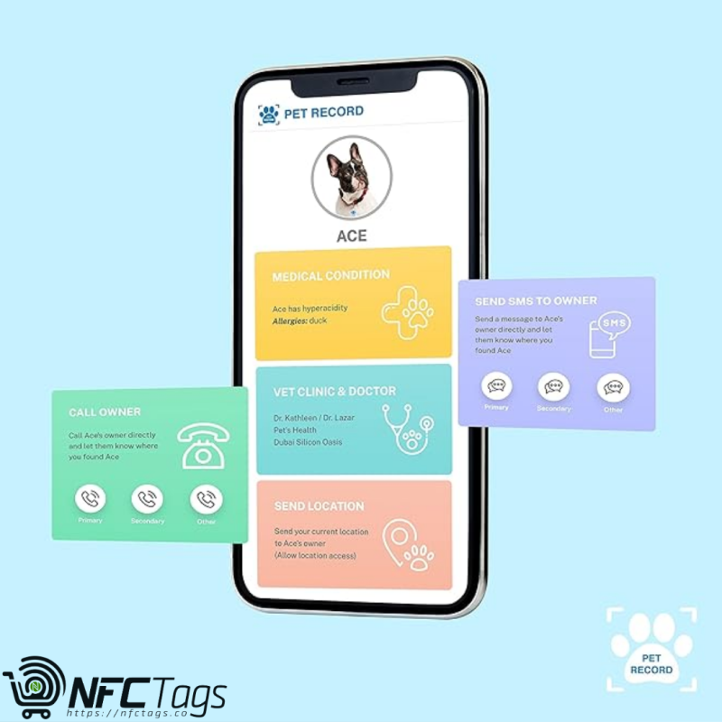 PET RECORD: NFC & QR Smart Tag for Pets | Location Tracking | Owner Contact | Waterproof | Free Web Reg.