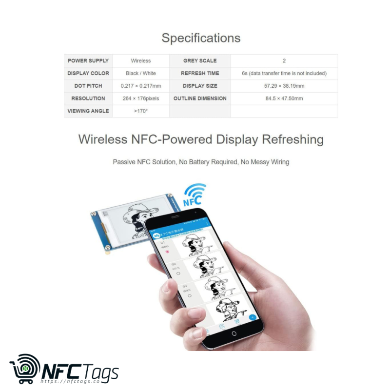 Wireless NFC-Powered E-Paper Display in Dubai - Waveshare 2.7 Inch
