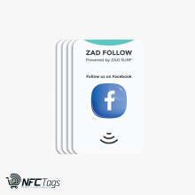 Pack of 5 Zad Follow. Facebook Follows NFC Card from (Zad Surf) allowing you boosting Follows - iOS and Android