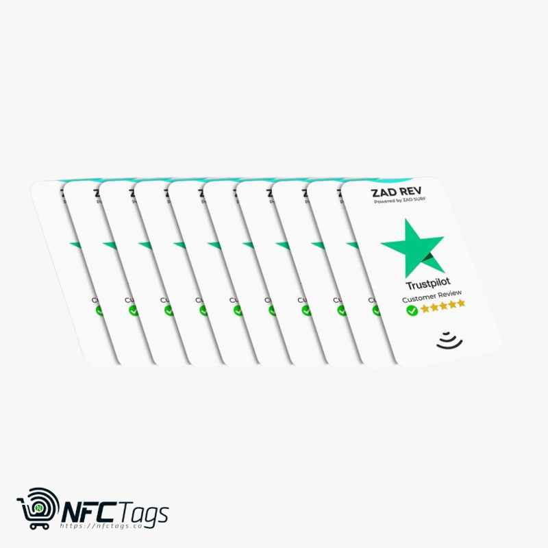 Pack of 10 Zad Rev. Trustpilot Reviews NFC Card from (Zad Surf) allowing you boosting Reviews - iOS and Android