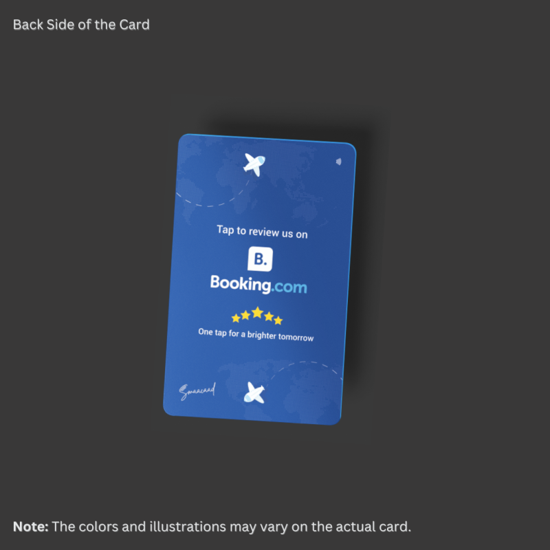 Tap and get reviews with Smaacaad NFC Booking.com card in Dubai, UAE