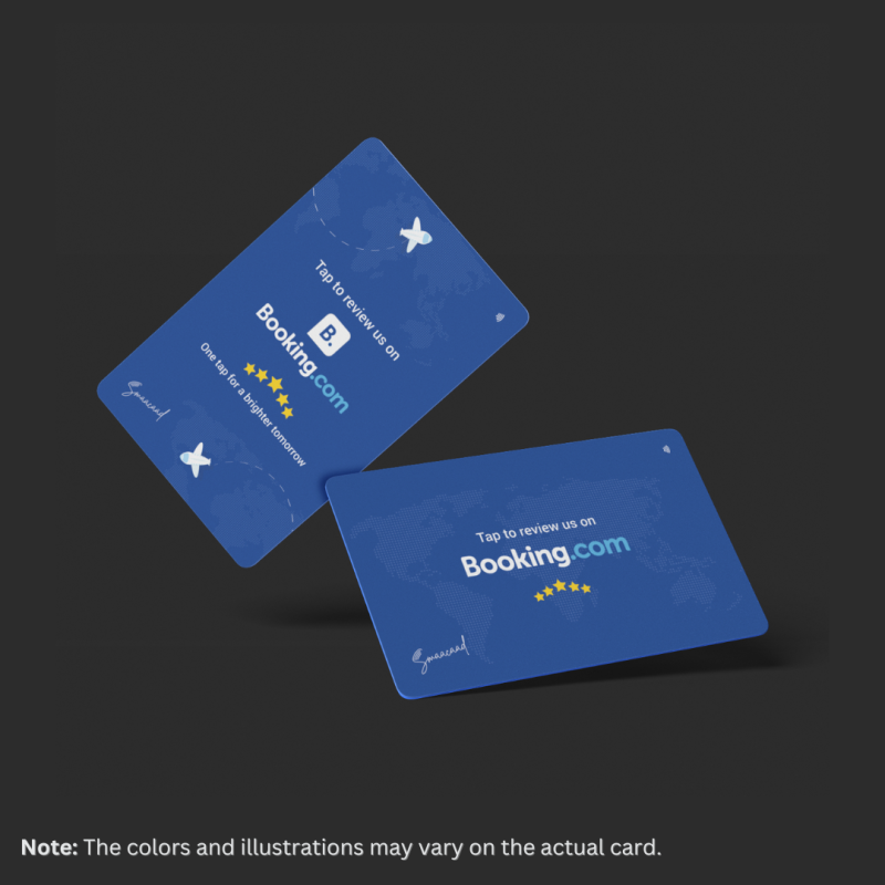 Tap and get reviews with Smaacaad NFC Booking.com card in Dubai, UAE